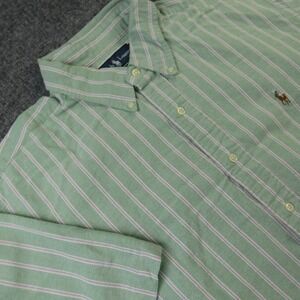 Ralph Lauren Shirt Mens XL Green Stripe Classic Fit Short Sleeve Button‎ Down